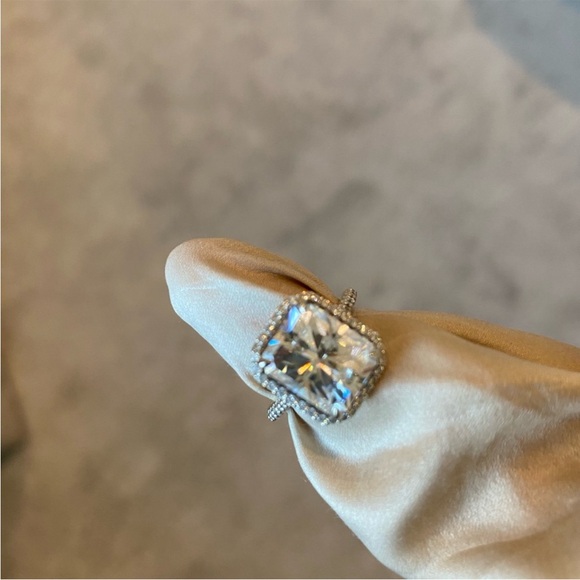 14k 5ct Radiant cut Moissanite and Diamond Ring - Picture 7 of 15